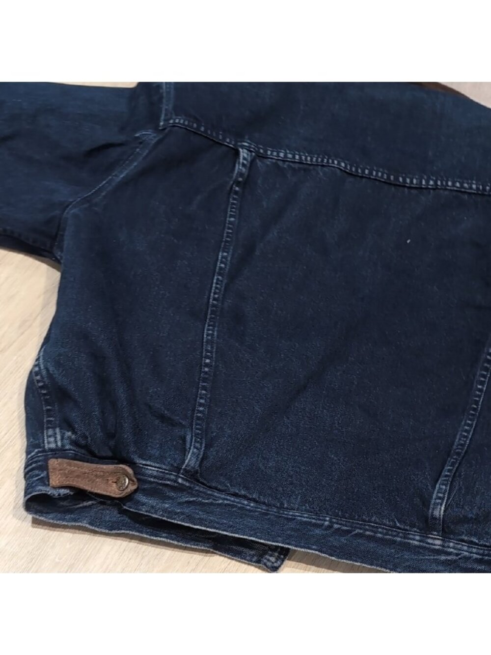 Denim Jean Jacket with Leather Collar Quilted Lining Vintage - Picture 13 of 15